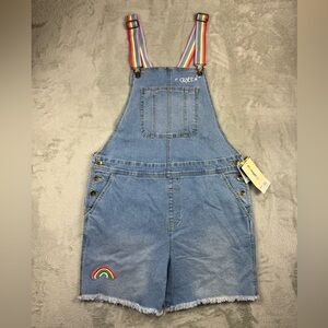 Take Pride Jean Overalls Womens Sz Large Blue Queen Rainbow Patch Shortalls